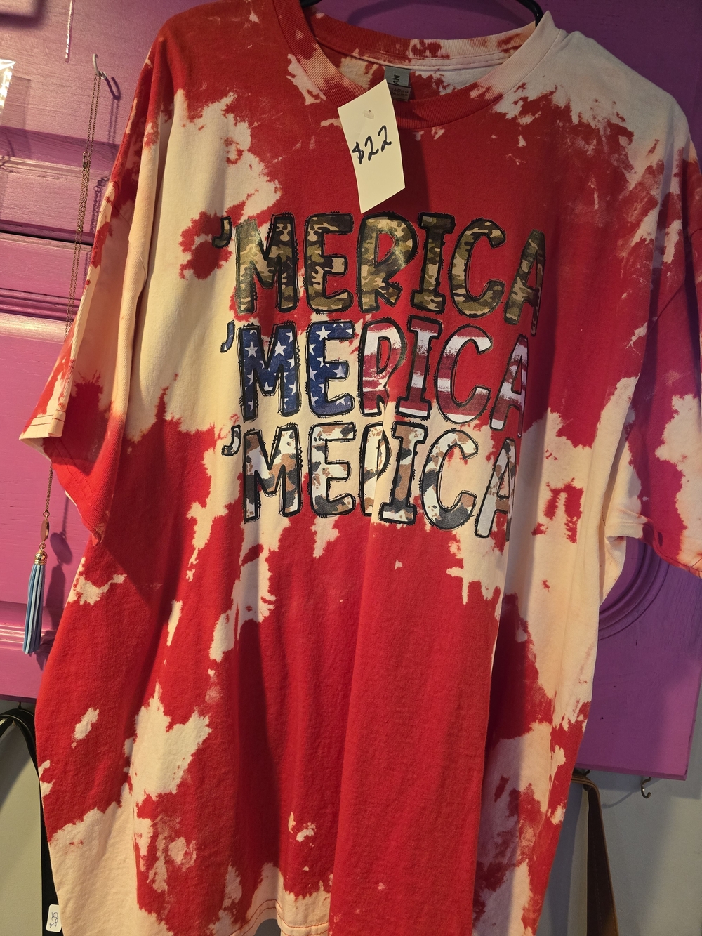 Tie-Dye 'Merica Graphic Short Sleeve Tee - Red/White